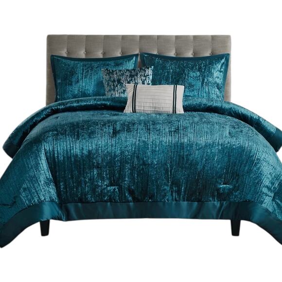 Madison Park Lee Crinkle Velvet 5 Pc Comforter Set Teal King/California King - Picture 1 of 5